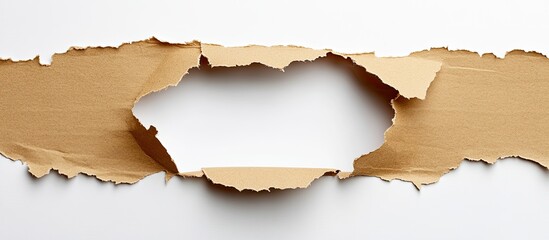 Torn brown paper reveals white background.