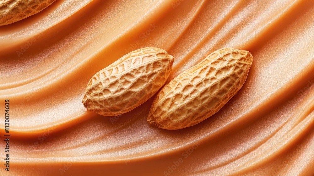 Aufkleber Peanuts in their shells on a textured smooth background showcasing the natural earthy colors and patterns of the nut.