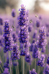 Close-up of lavender flowers with butterflies.