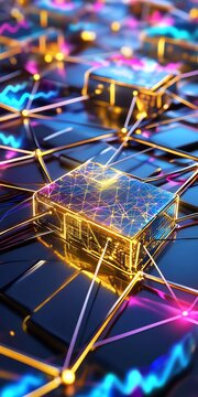 Futuristic neural network concept with glowing connections and digital nodes.