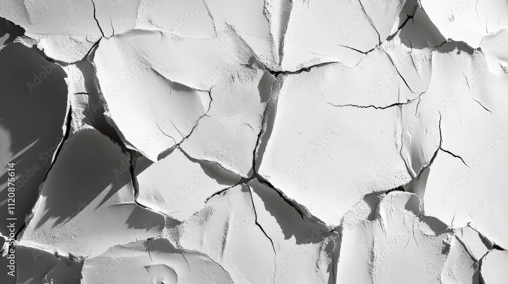 Poster textured white clay wall with visible cracks and imperfections, created using a sponge technique, of