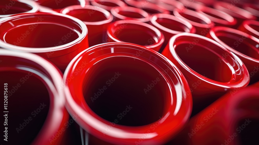 Poster red pvc pipeline tubes arranged in diminishing perspective creating an abstract background design su