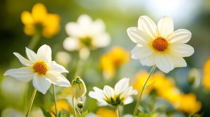 White and Yellow Flowers in a Sunny Meadow