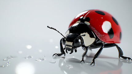 A ladybug is shown in a close up on a white background