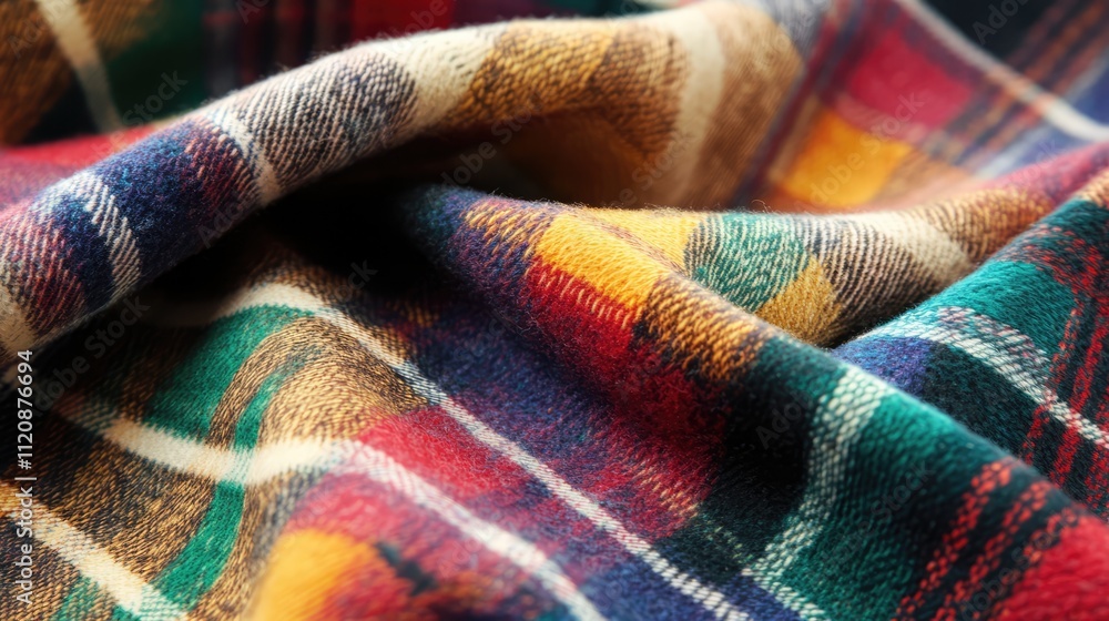 Poster Colorful plaid fabric texture with intricate patterns and soft folds creating a rich textile background for design projects.