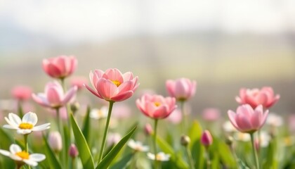 Pink flowers with blurred background focus on flowers