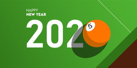 Happy new year 2025 celebration greeting card and social media post or banner design template in snooker, billiards, pool or sport concept. snooker ball on table. Vector.