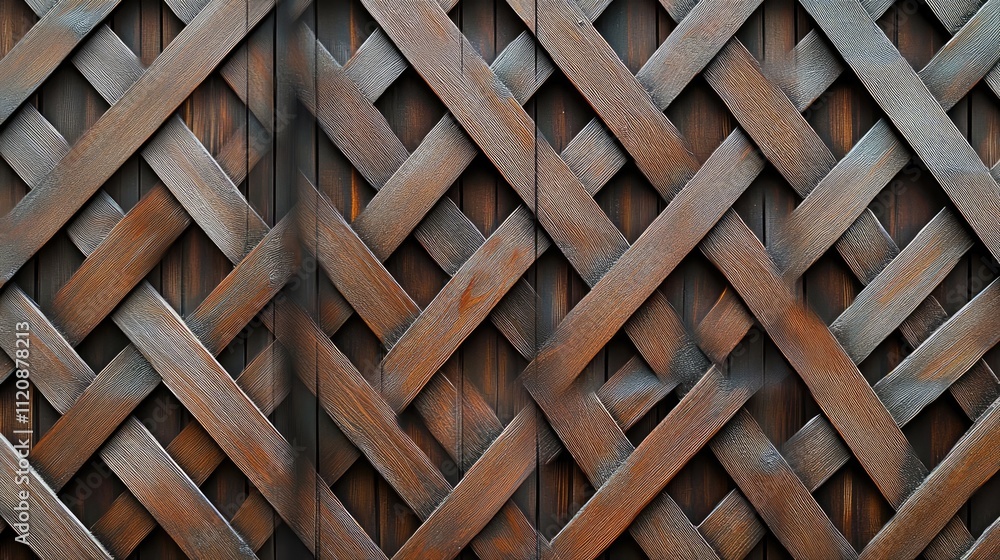 Poster intricate lattice pattern of a dark brown wooden fence creating a rustic and textured background for