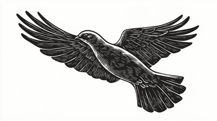 Fototapeta premium A black and white illustration of a bird in flight.