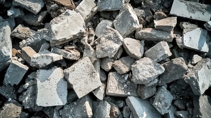 Construction debris featuring broken bricks and grey concrete pieces as an industrial background highlighting recycling and ecological concerns