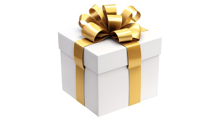 white gift box with gold ribbon isolated on transparent background