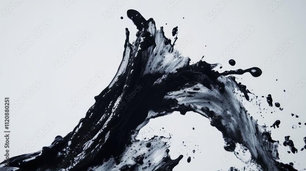 Poster abstract black ink splash on white background creating a dynamic artistic design ideal for contempor