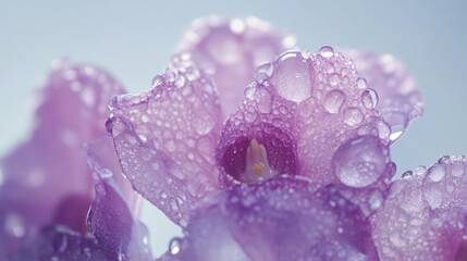 Purple orchid with dew droplets isolated on a white background capturing delicate floral beauty and freshness in nature.