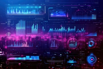 Obraz premium Abstract visualization of data in graphs, presented as dynamic charts and diagrams.