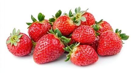Fresh and juicy strawberries grouped together on a clean white background showcasing their vibrant color and natural texture