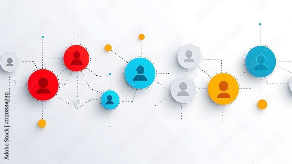 Aufkleber a creative depiction of a hierarchy chart with circular icons connected by dotted lines. white backg