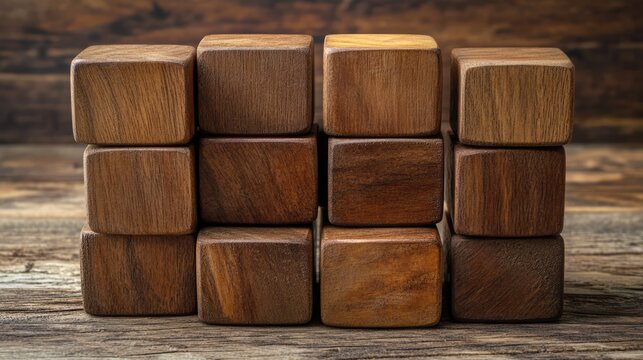 Wooden blocks arranged to represent ranking concepts in a minimalist style on a rustic wooden background