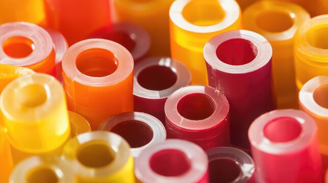 Colorful polyurethane bushings used as spare parts in engineering and industrial applications for enhanced performance and durability.