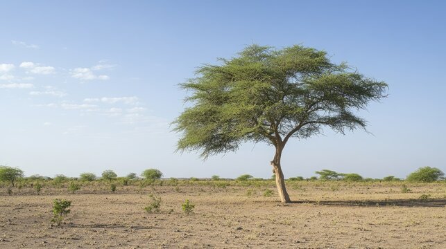 Prosopis Cineraria tree in arid landscape highlighting medicinal properties and ecological significance of the species in natural habitat