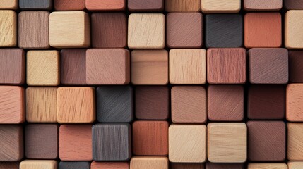 Wooden blocks arranged in a colorful mosaic pattern ideal for quiz concepts and educational themes in creative presentations.