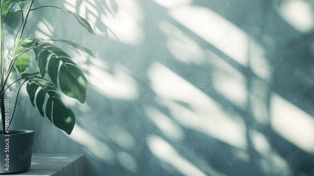 Poster minimalist blurred shadows of leaves on a wall with natural light creating an abstract background id