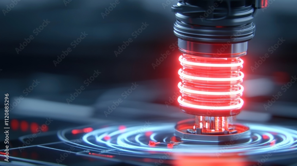 Aufkleber a futuristic device with glowing elements on a digital surface.