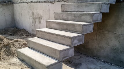Modern Concrete Staircase in Building Under Construction with Raw Finishes and Industrial Aesthetic