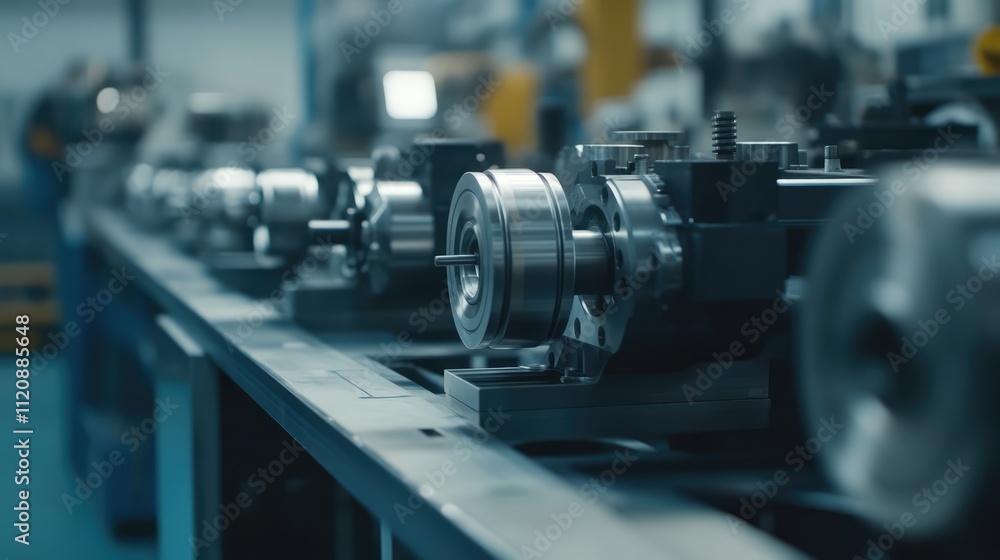 Poster industrial precision machining workshop with lathe grinders showcasing advanced engineering and mech