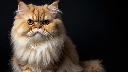 Regal Persian cat exuding elegance with its thick fur, Persian cat, black background, cat portrait