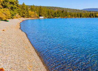 Colorful Kayak on Pebble Beach at Hurricane Bay, Lake Tahoe, California, USA