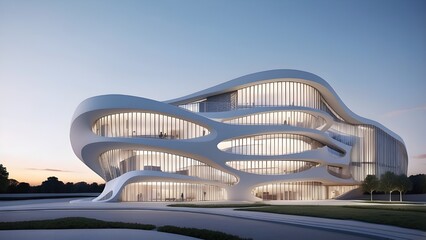 Obraz premium Generative AI, a contemporary R&D building, and a commercial facility