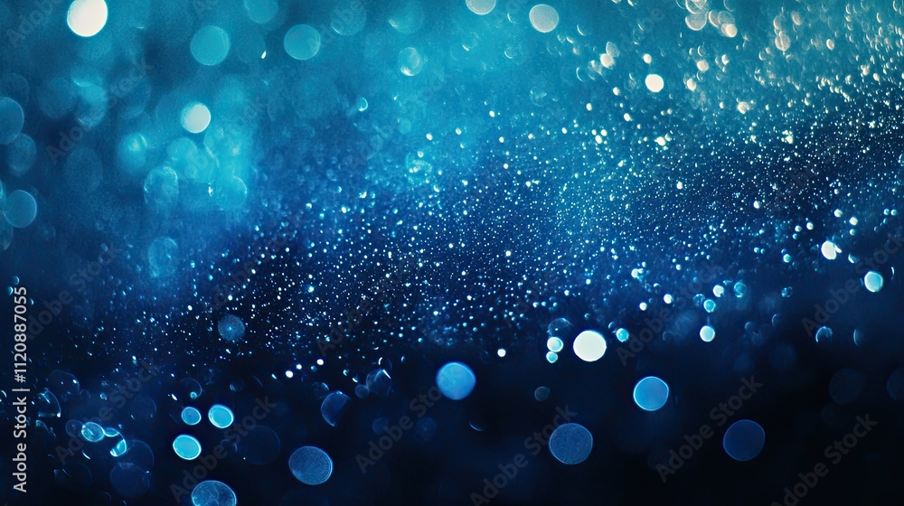 Poster glimmering blue bokeh background with sparkling vibrance and depth