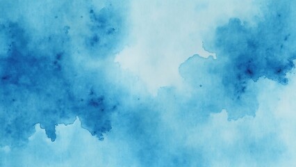 Abstract Blue Watercolor Sky Background, Soft Clouds, Grainy Texture, Vintage Style Hand-Painted Artwork