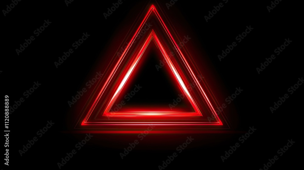 Poster illuminated red geometric triangle with dark background design