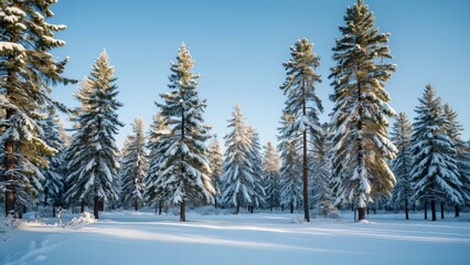Fototapeta premium Majestic Snow-Covered Pine Forest in Winter Wonderland