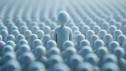 A person stands out in a crowd of people. Concept of loneliness and isolation, as the person is the only one in the group