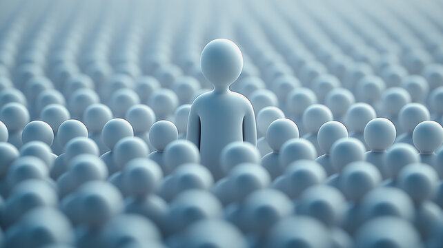 A person stands out in a crowd of people. Concept of loneliness and isolation, as the person is the only one in the group