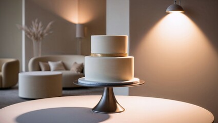 Minimalist two-tier wedding cake on modern table