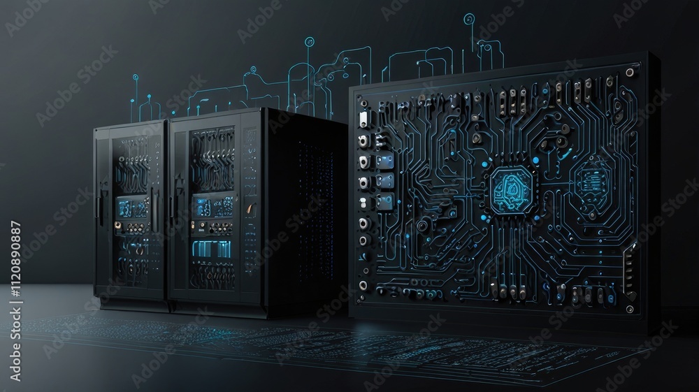 Poster futuristic lines form an intricate ai circuit, representing advanced technology and innovation.