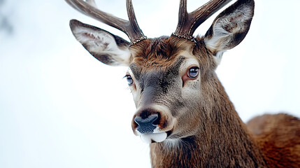 Obraz premium A deer with antlers is standing in the snow