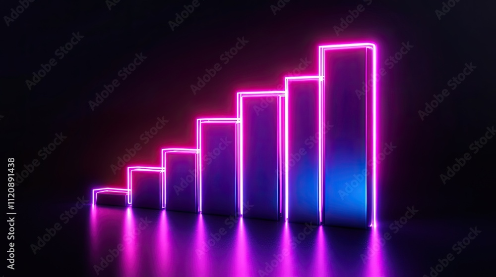 Aufkleber neon glow bar graph on dark background with modern design elements