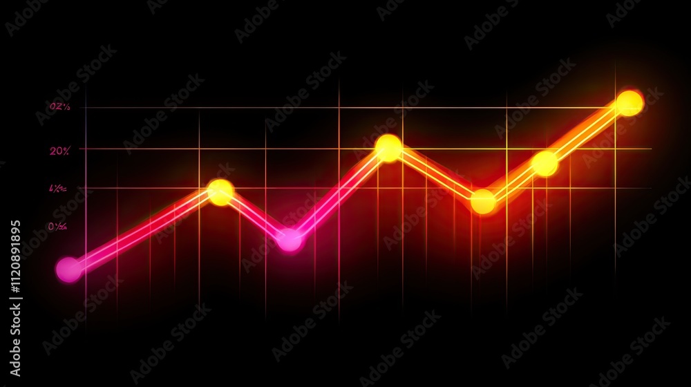 Poster neon light graph showing positive trend in data visualization