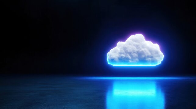 A glowing cloud icon against a dark background, symbolizing digital storage.