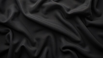 Obraz premium High-Resolution Black Linen Fabric Texture, Draped Dark Cloth Background for Design
