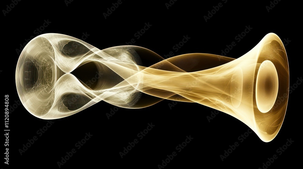Poster abstract representation of sound waves in a dynamic, flowing design.