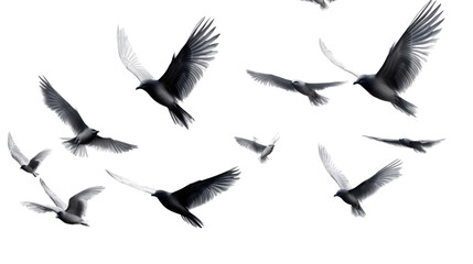 set of flying birds isolated on white background
