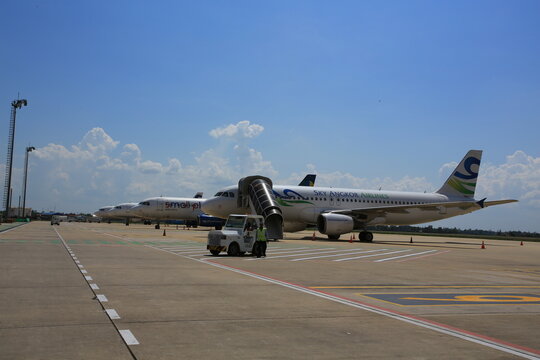 Phnom penh, Cambodia April 18 2017:  sky angkor airlines park in Phnom Penh international airport. it formerly known as Skywings Asia Airlines, is an airline based in Cambodia