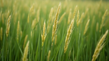 Obraz premium Close-up of Tall Grasses in a Lush Meadow, High-Definition Nature Photography, Detailed View of Blades and Seed Heads