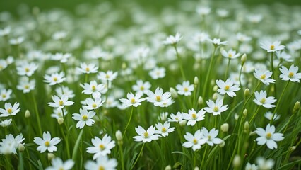 Endless Sea of Delicate White Star Flowers Blooming in Lush Green Field