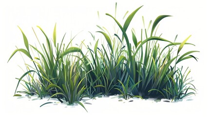Fresh green grass isolated on white background for natural design themes.